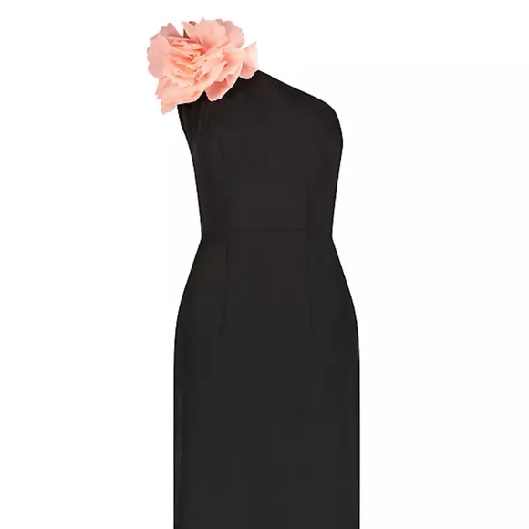 Mac Duggal Dresses & Skirts - Mac Duggal Black Crepe One Shoulder Midi Dress With Flower in Black (NWT)